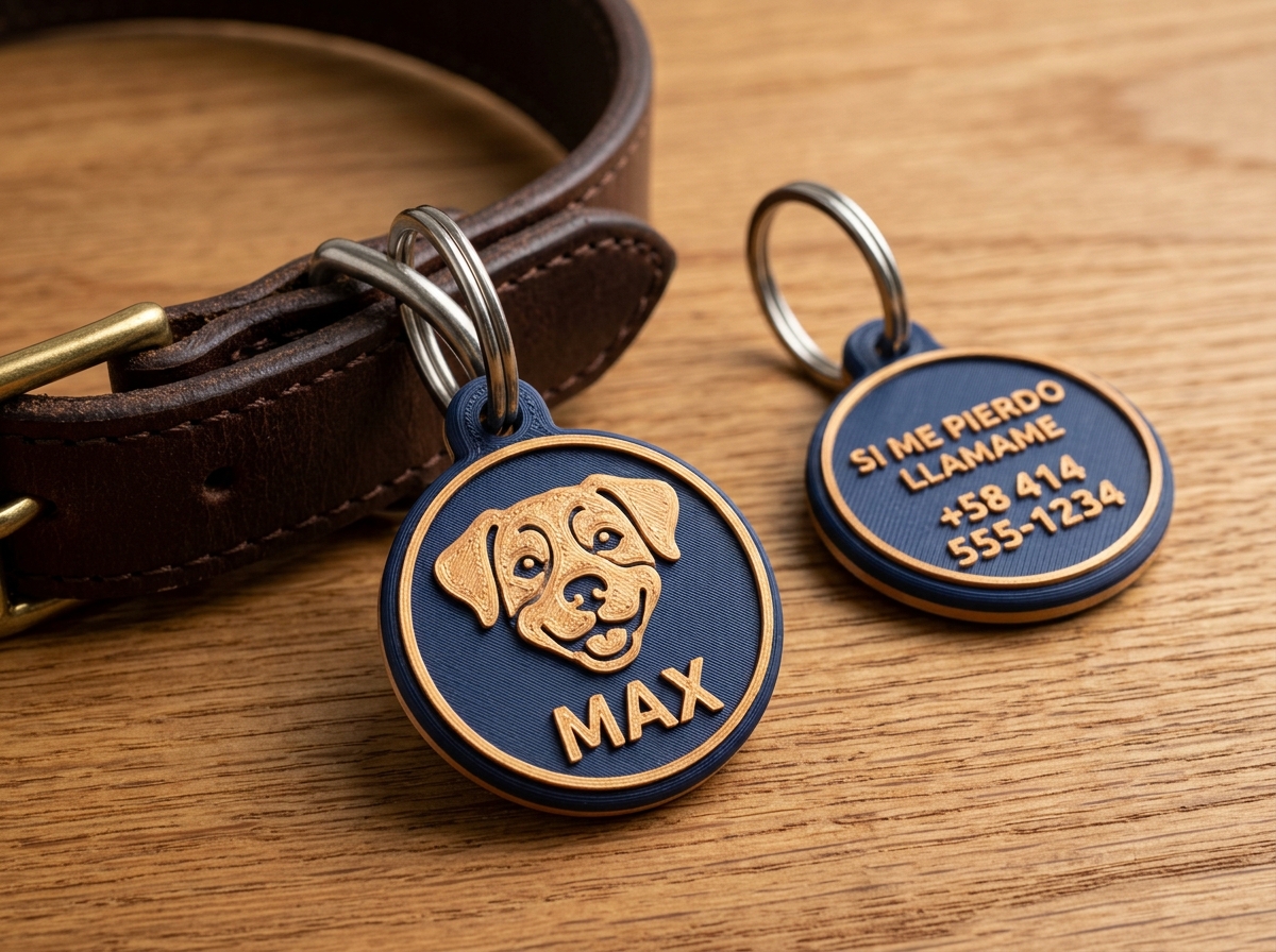 Placa identificadora para collar con teléfono grabado anti-pérdida